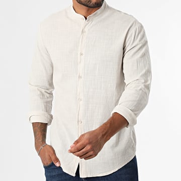 Frilivin - Camisa de manga larga Cuello de oficial 187 Beige