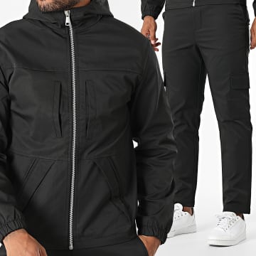 Frilivin - 506 Conjunto de chaqueta negra con capucha y cremallera y pantalón cargo