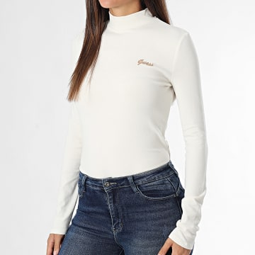 Guess - Tee Shirt Manches Longues Col Cheminée Femme V5BP10-KCBF1 Beige Clair