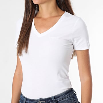 Guess - Tee Shirt Col V Femme O5RI02-KBBU1 Blanc