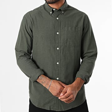 Jack And Jones - Slim Oxford Camisa Manga Larga Verde Caqui