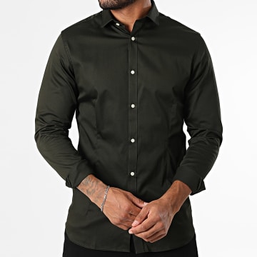 Jack And Jones - Camisa Super Slim Manga Larga Verde Caqui Oscuro