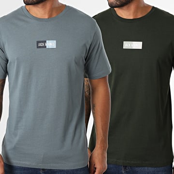 Jack And Jones - Lote De 2 Camisetas Pan Caqui Oscuro Verde Gris Azul