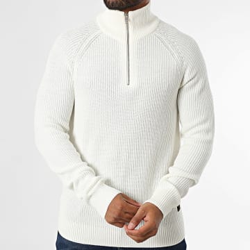 Jack And Jones - Pull Col Zippé Pannel Beige Clair