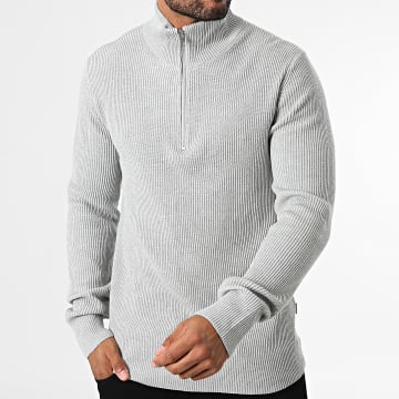 Jack And Jones - Pull Col Montant Zippé Perfect Gris Chiné