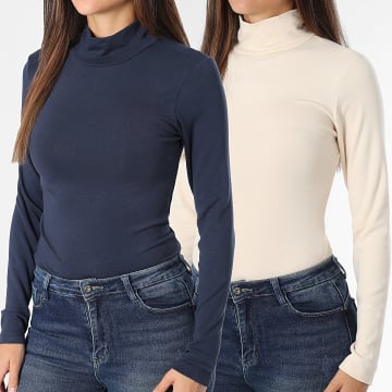 Tiffosi - Set di 2 camicie a maniche lunghe da donna con colletto in piedi Bilbao 10061708 Beige Blue Navy