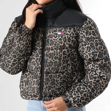 Tommy Jeans - Consolador con capucha y cremallera 1967 Mujer Negro Beige Leopardo