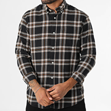 Jack And Jones - Camisa clásica de franela negra a cuadros de manga larga