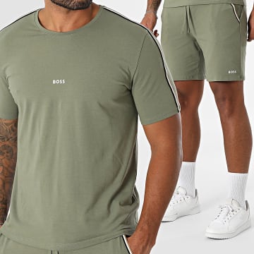 BOSS - Unique Banded Tee Shirt And Jogging Short Set 5930 5942 Khaki Green