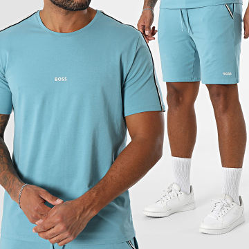 BOSS - Unique Tee Shirt With Stripes And Jogging Shorts 5930 5942 Light Blue Set