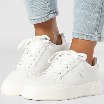 Calvin Klein - Baskets Femme Chunky Cupsole Lace Up Leather 1948 Bright White Silver
