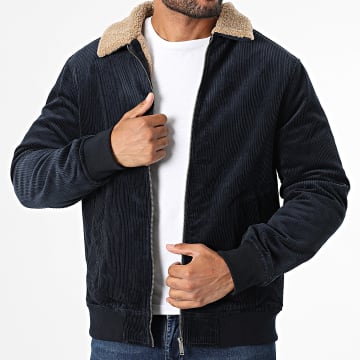Deeluxe - Crewel Chaqueta con cremallera y cuello de piel de oveja 05V6504M Azul marino