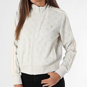 Guess - V5YQ07-K0282 Chaqueta de rayas con cremallera para mujer Beige claro