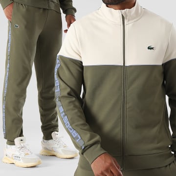 Lacoste - Trainingspak Met Strepen Krokodillen Logo Groen Khaki Beige