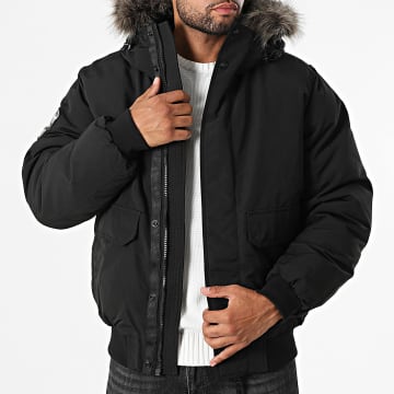 Superdry - Everest M5011930A Chaqueta con capucha de piel negra