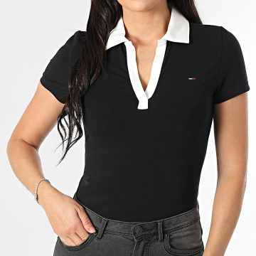 Tommy Jeans - Polo Manches Courtes Femme Contrast 7225 Noir