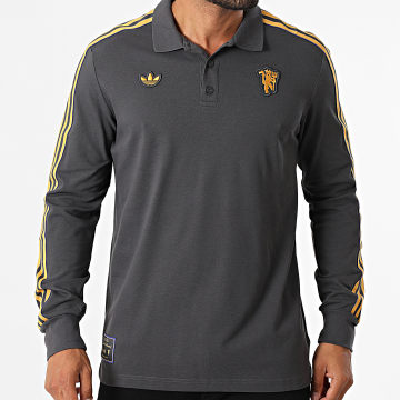Adidas Originals - Polo Manches Longues A Bandes Manchester United Icon JN2822 Gris Anthracite