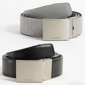 Calvin Klein - Cinturón reversible Titlecase Hebilla de placa 032G Negro Gris claro
