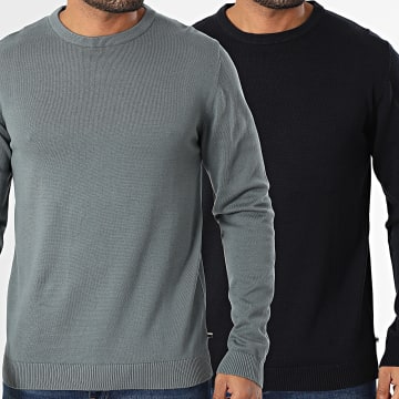 Jack And Jones - Lot De 2 Pulls Basic Gris Bleu Marine
