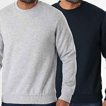 Jack And Jones - Lot De 2 Sweats Crewneck Bradley Gris Chiné Bleu Marine