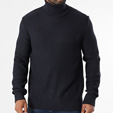 Jack And Jones - Pull Col Roulé Texturé Roy Bleu Marine