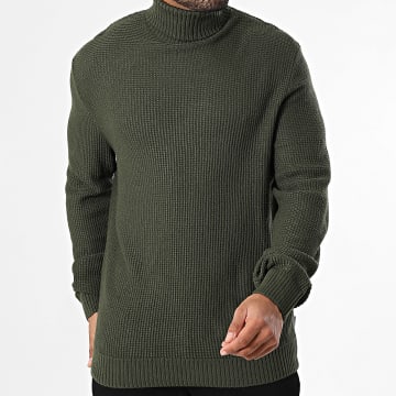 Jack And Jones - Pull Col Roulé Texturé Roy Vert Kaki