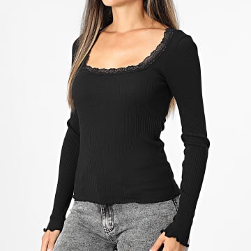 Only - Top Manches Longues Dentelle Femme Xena Noir