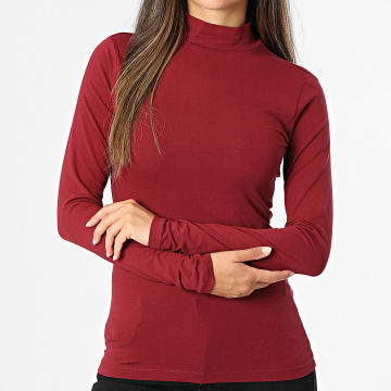 Only - Tee Shirt Manches Longues Col Montant Femme Ava Bordeaux