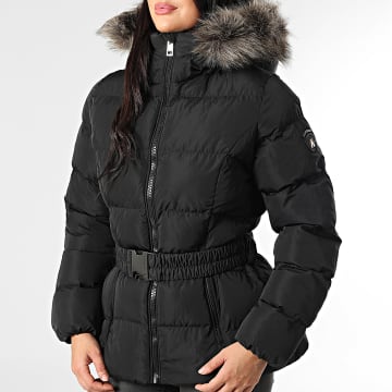 Superdry - Consolador con capucha de piel y cremallera Fuji para mujer W5011928A Negro