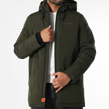 Bombers Original - Iowa Parka verde caqui larga con cremallera y capucha