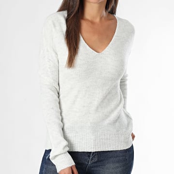 Only - Pull Col V Femme Elanora Beige Chiné