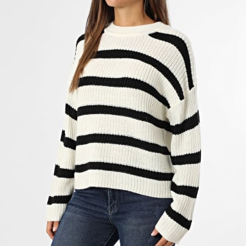 Only - Pull A Rayures Femme Justy Beige Clair Noir