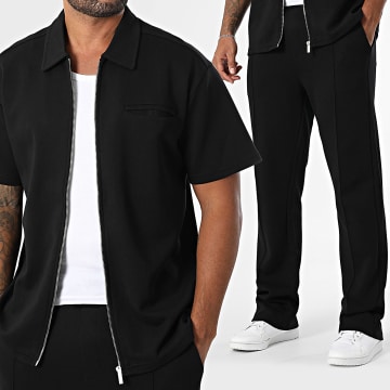 Ikao - 596 Conjunto negro de camisa de manga corta con cremallera y pantalón de chándal