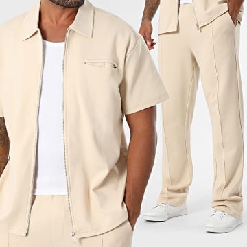 Ikao - Ensemble Chemise Manches Courtes Zippée Et Pantalon Jogging 596 Beige Clair