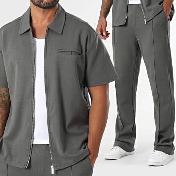 Ikao - Ensemble Chemise Manches Courtes Zippée Et Pantalon Jogging 596 Gris Anthracite