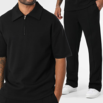 Ikao - Short-sleeved Polo Shirt and Jogging Pants Set 597 Black