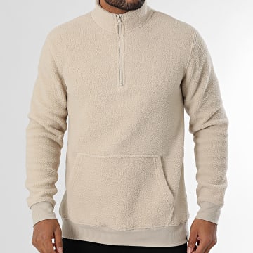 Only And Sons - Emilio Beige Zip Cuello Suéter de lana