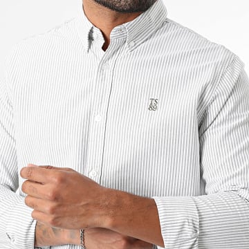 Teddy Smith - Stanley 10717402D Camicia a maniche lunghe a righe bianche e grigie