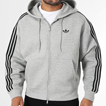 Adidas Originals - Sweat Capuche Zippé A Bandes Spacer JW5965 Gris Chiné