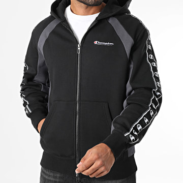 Champion - Sweat Capuche Zippé A Bandes 221932 Noir Gris Anthracite