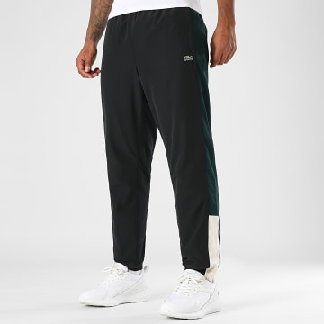 Lacoste - Pantalon Jogging Regular Fit Logo Brodé Crocodile Noir Vert Bouteille Beige