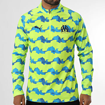 Puma - Tee Shirt Zipped Neck Long Sleeve OM Warm Up 781556 Lime Green Light Blue