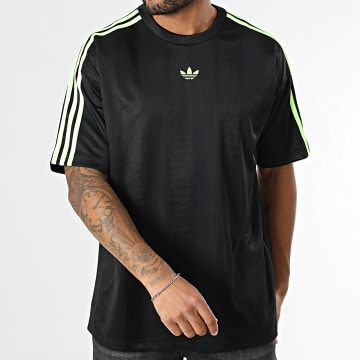 Adidas Originals - Tee Shirt A Bandes Jacquard Jersey JW5878 Noir Vert Fluo