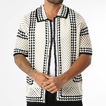 Frilivin - 881 Camisa de manga corta calada beige negra