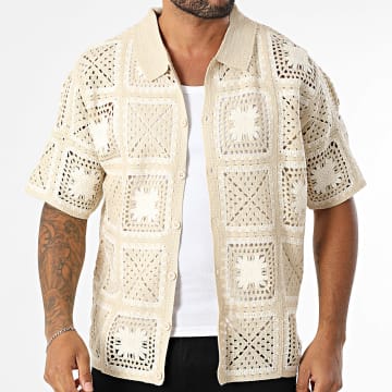 Frilivin - Chemise Manches Courtes Ajourée 6DZ Beige Clair Blanc