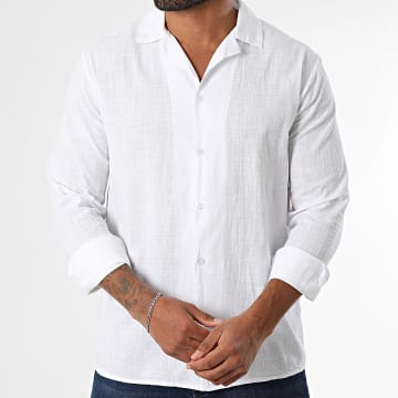 Frilivin - 186 Camisa blanca de manga larga efecto lino