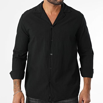Frilivin - 186 Camisa negra de manga larga efecto lino