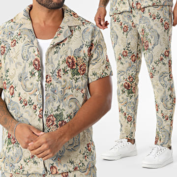Frilivin - Ensemble Chemise Manches Courtes Et Pantalon Jogging 545 Beige Floral