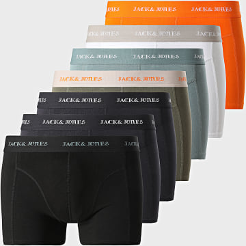 Jack And Jones - Lot De 7 Boxers Miles Solid Bleu Marine Orange Gris Vert Kaki Blanc Noir