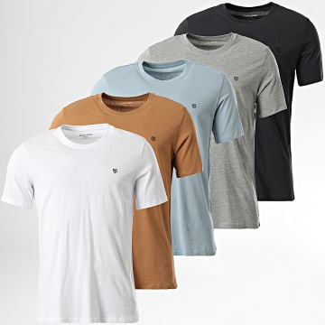 Jack And Jones - Juego De 5 Camisetas Brody Blanco Negro Gris Heather Azul Camel